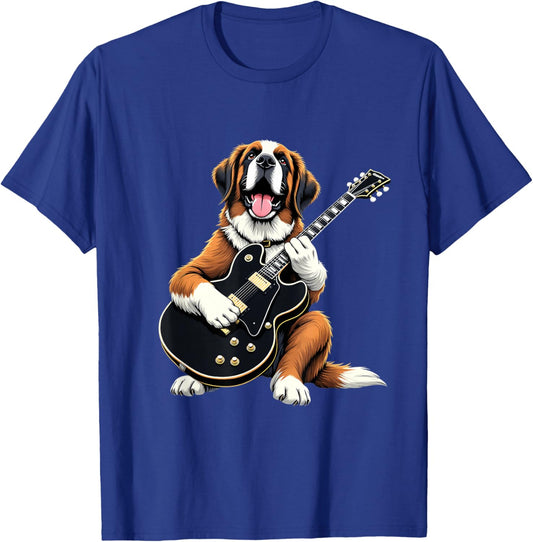 St Bernard Dog Playing Electric Guitar St Bernard Lover T-Shirt - T-Shirt | Royal