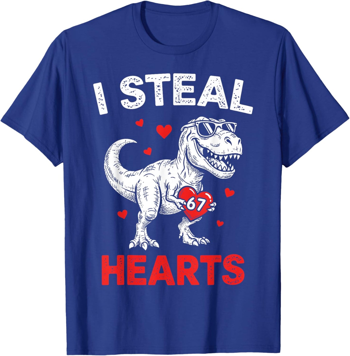 I Steal Hearts 67 Valentine’s Day Six Seven Meme T-Rex Boys T-Shirt - T-Shirt | Royal