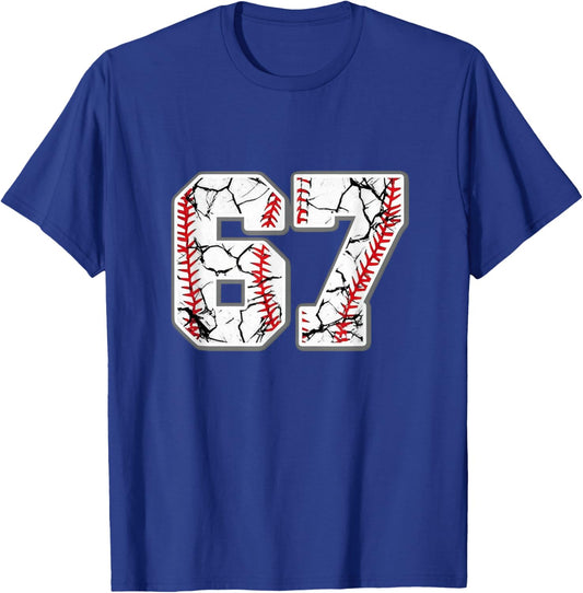 67 Baseball Number 67 Player 67th Birthday T-Shirt - T-Shirt | Royal