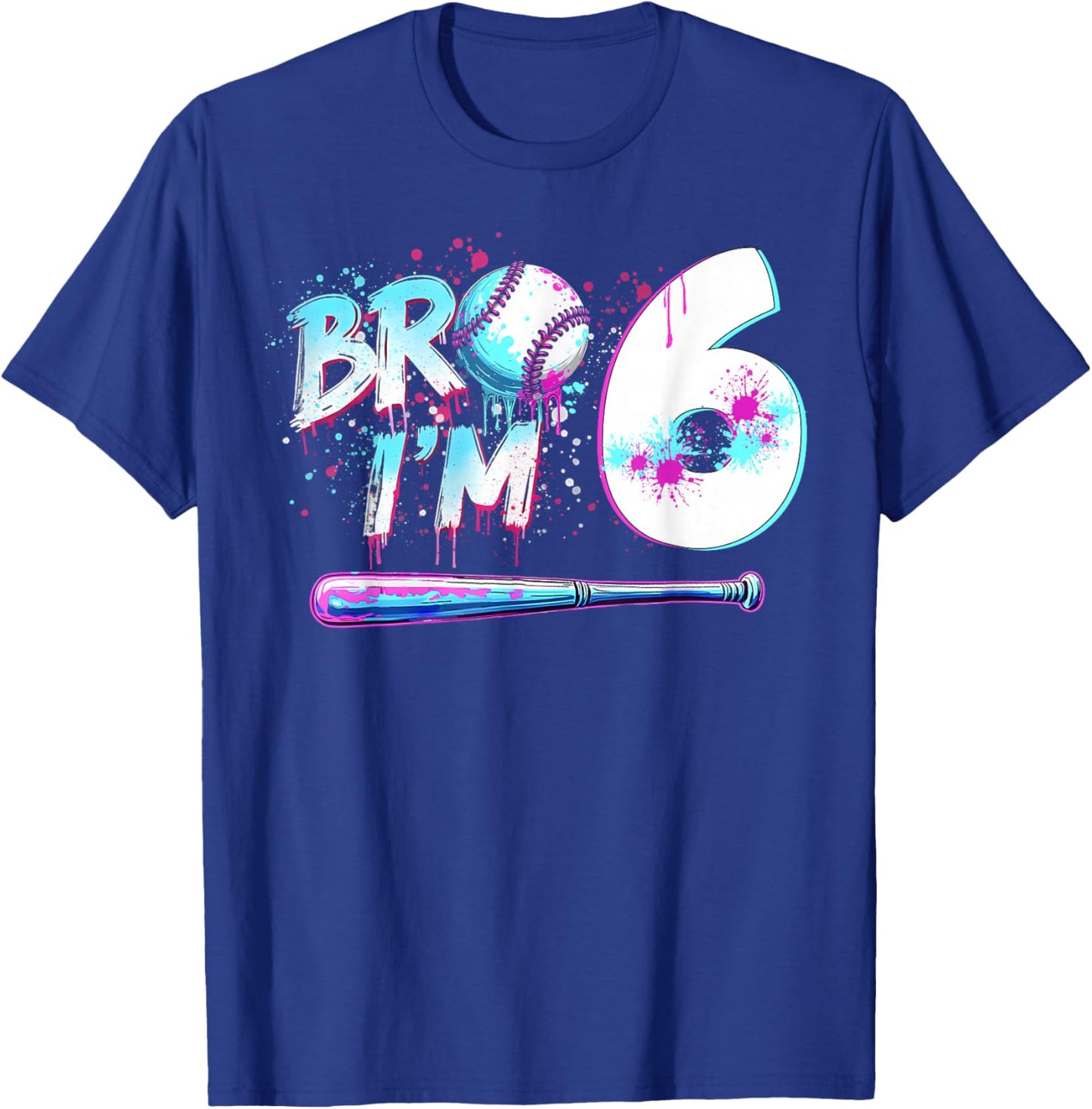 6th Birthday Boy Bro I'm 6 Year Old Baseball Ice Cream Drip T-Shirt - T-Shirt | Royal