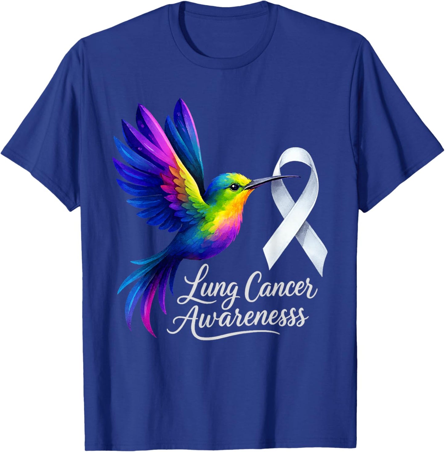 Lung Cancer Awareness Survivor Bird White Ribbon Support T-Shirt - T-Shirt | Royal