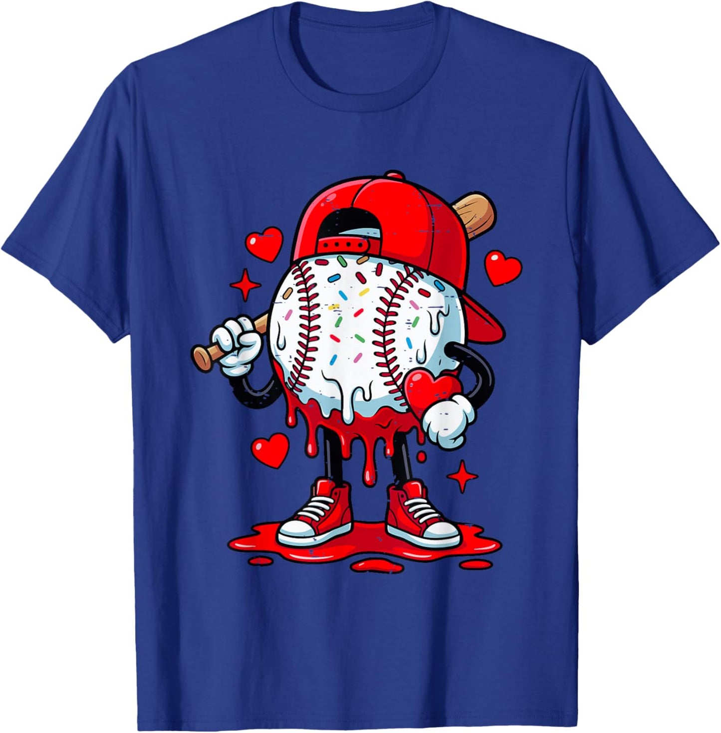 Cute Game Day Baseball Ice Cream Drip Valentine Love XOXO T-Shirt - T-Shirt | Royal