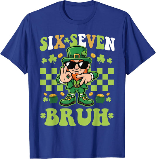 67 St Patricks Day Boys Kids Teens Leprechaun Six Seven Bruh T-Shirt - T-Shirt | Royal