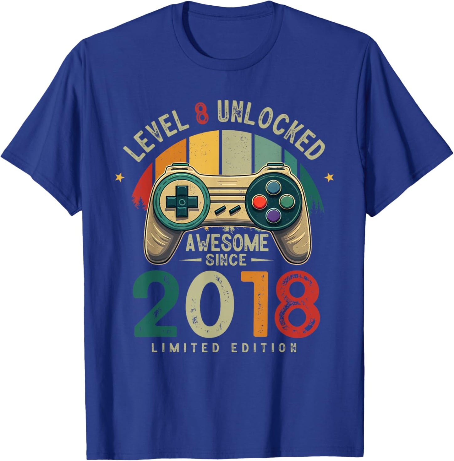 Level 8 Unlocked Awesome Since 2018 8th Birthday Gaming T-Shirt - T-Shirt | Royal