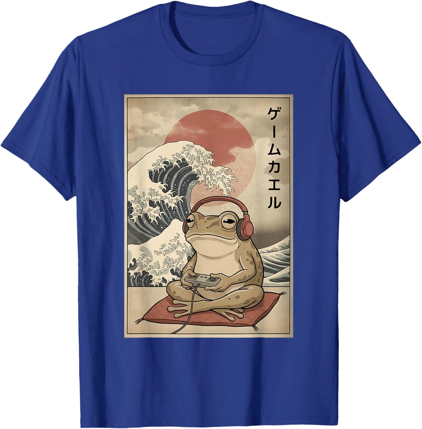 Japanese Gamer Frog Art Men Women Boys Funny Vintage Gaming T-Shirt - T-Shirt | Royal