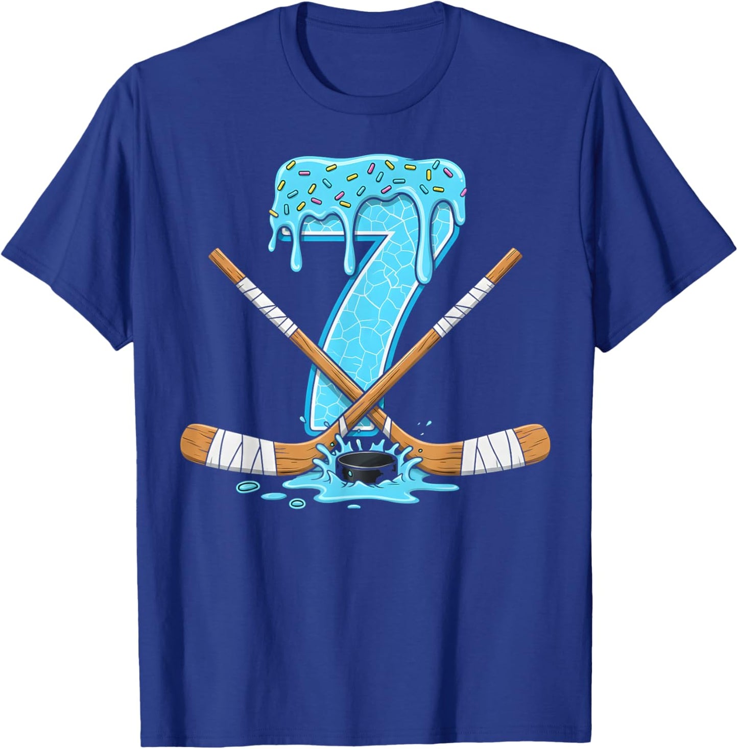 Hockey 7 Year Old Ice Cream Drip Youth 7th Birthday Boys T-Shirt - T-Shirt | Royal