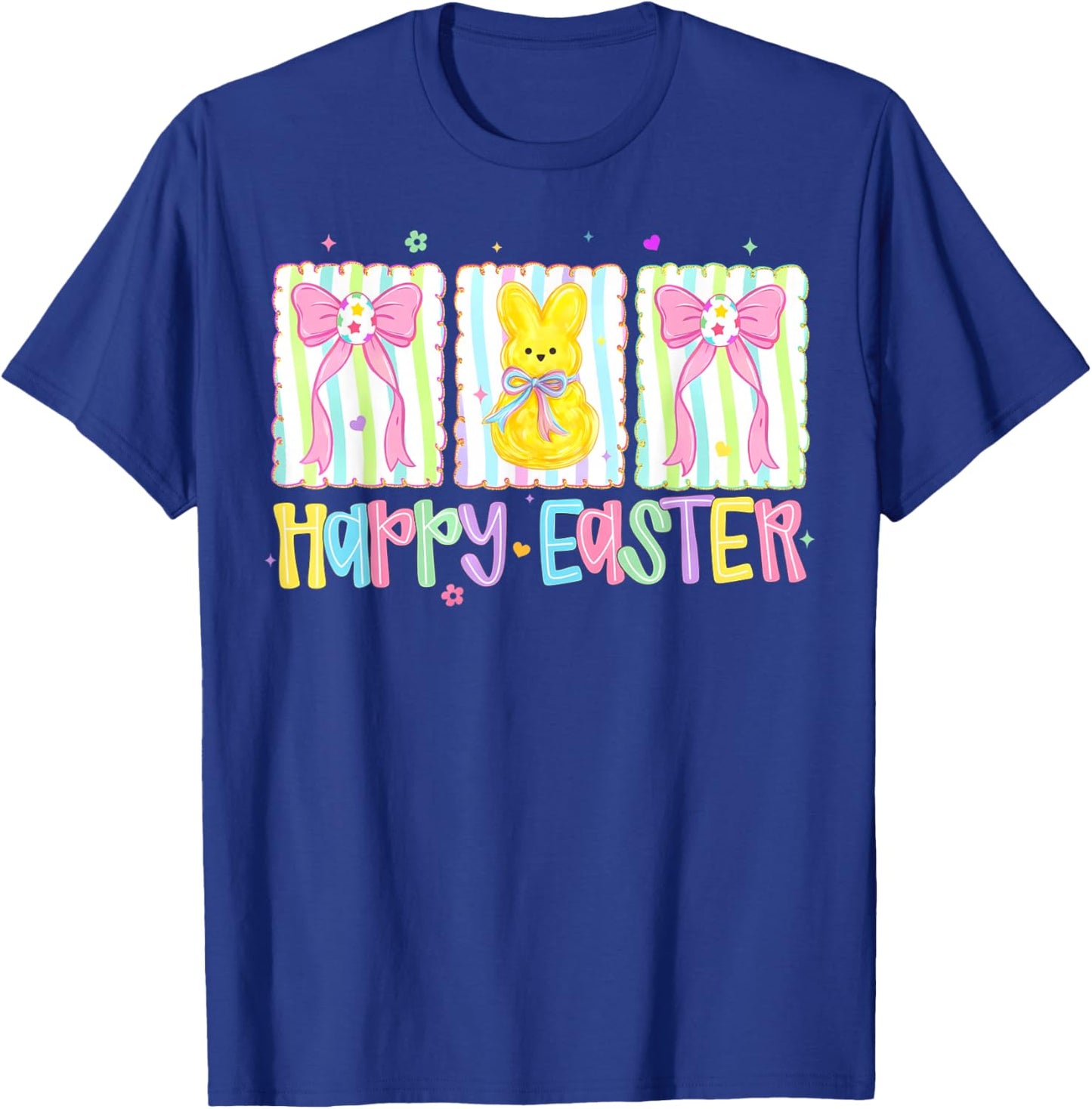 Preppy Happy Easter Coquette Bow Bunny Rabbit Girls Kids T-Shirt - T-Shirt | Royal