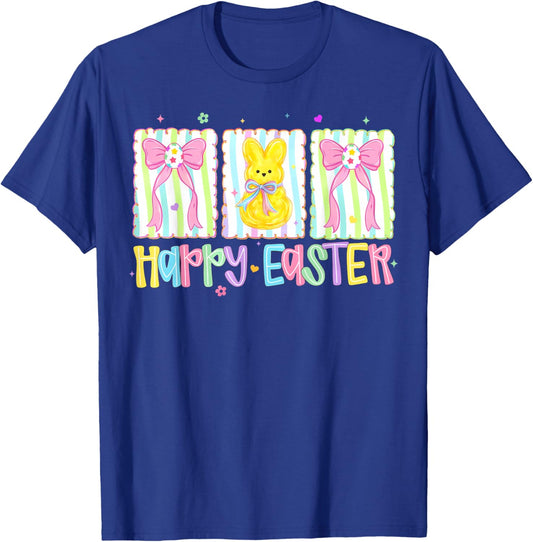 Preppy Happy Easter Coquette Bow Bunny Rabbit Girls Kids T-Shirt - T-Shirt | Royal