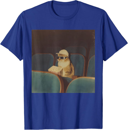 Funny Cat Movie Night Kitten Cinema Aesthetic Retro Vintage T-Shirt - T-Shirt | Royal