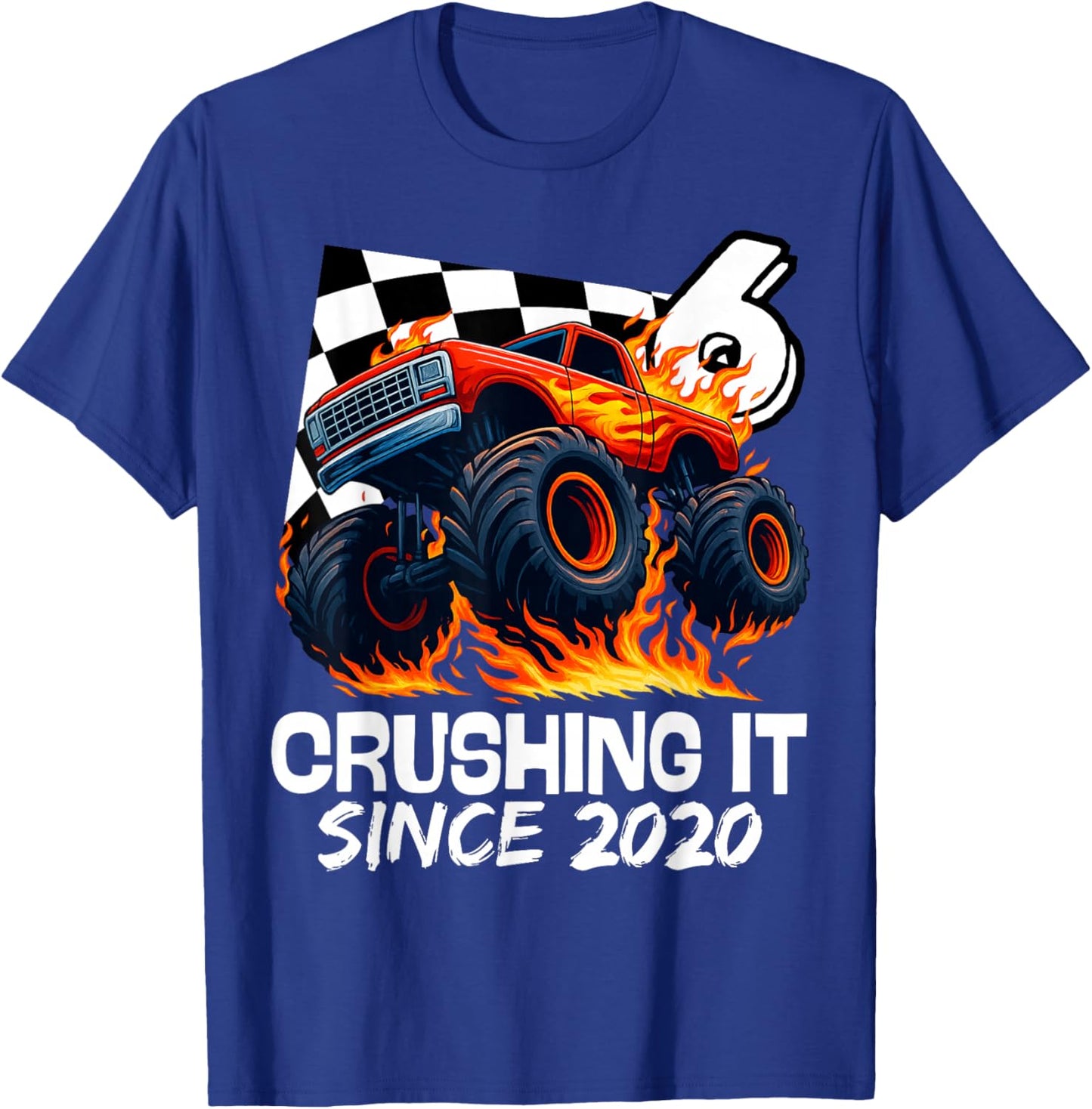 Birthday Monster Truck 6 Year Old Boys 6th Party Born 2020 T-Shirt - T-Shirt | Royal