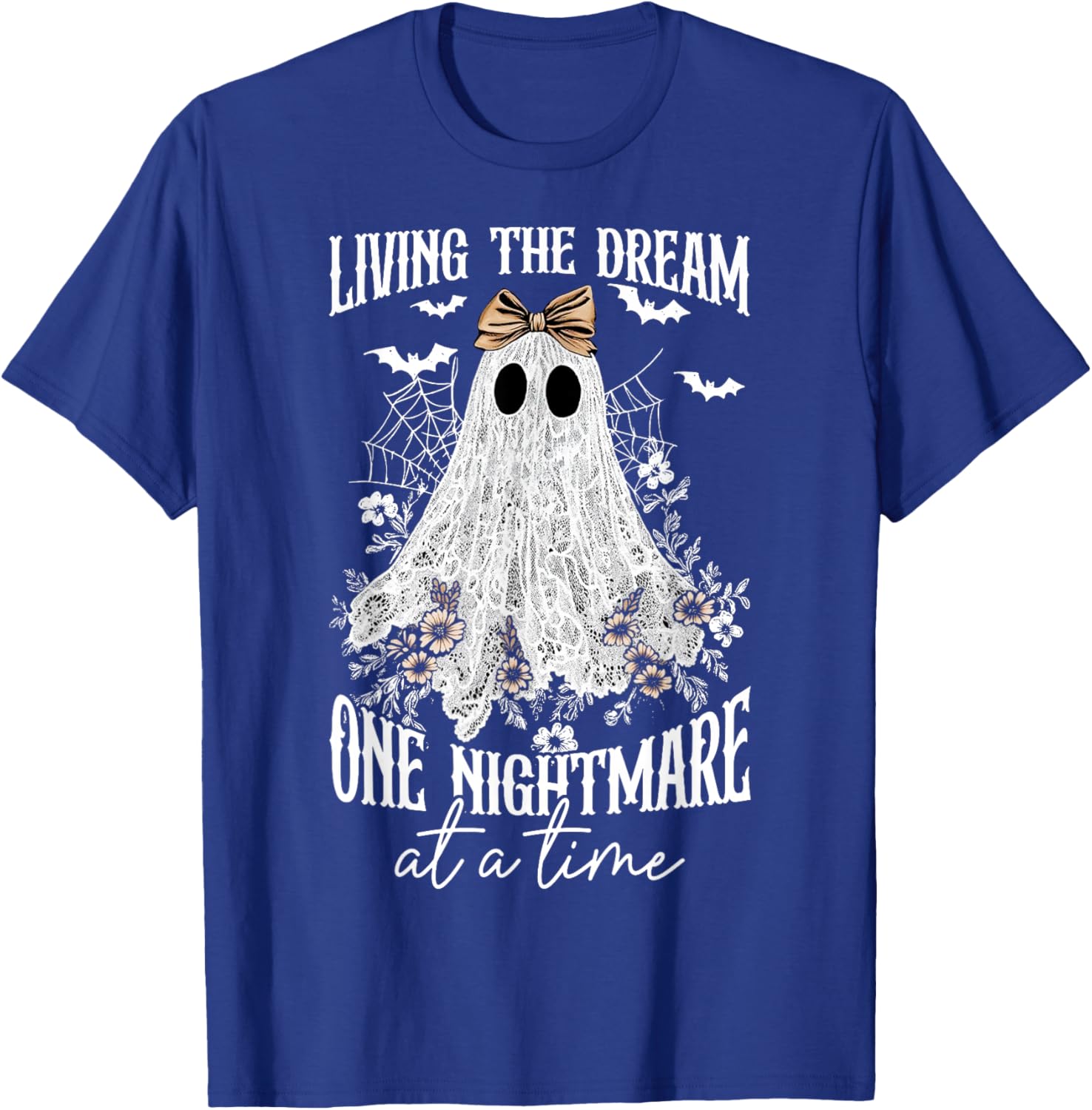 Living The Dream One Nightmare at A Time Lace Ghost Bow T-Shirt - T-Shirt | Royal