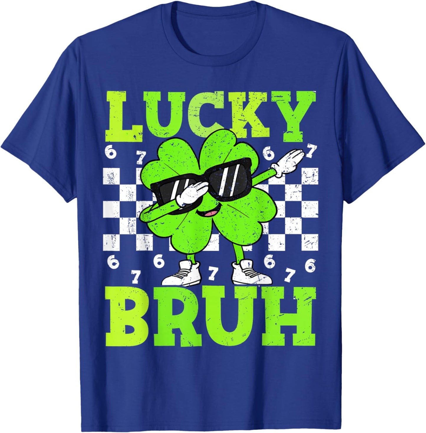 Boys St Patricks Day 67 Lucky Bruh Dabbing Shamrock Clover T-Shirt - T-Shirt | Royal
