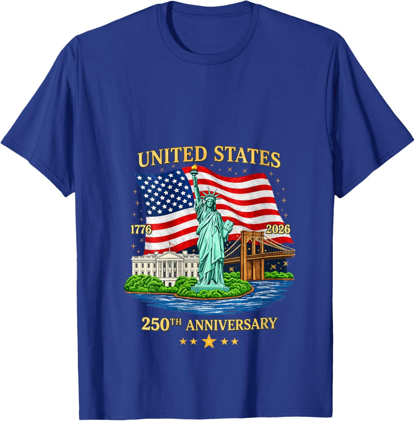 Women's USA 250th Anniversary Statue of Liberty American Flag V-Neck T-Shirt - T-Shirt | Royal