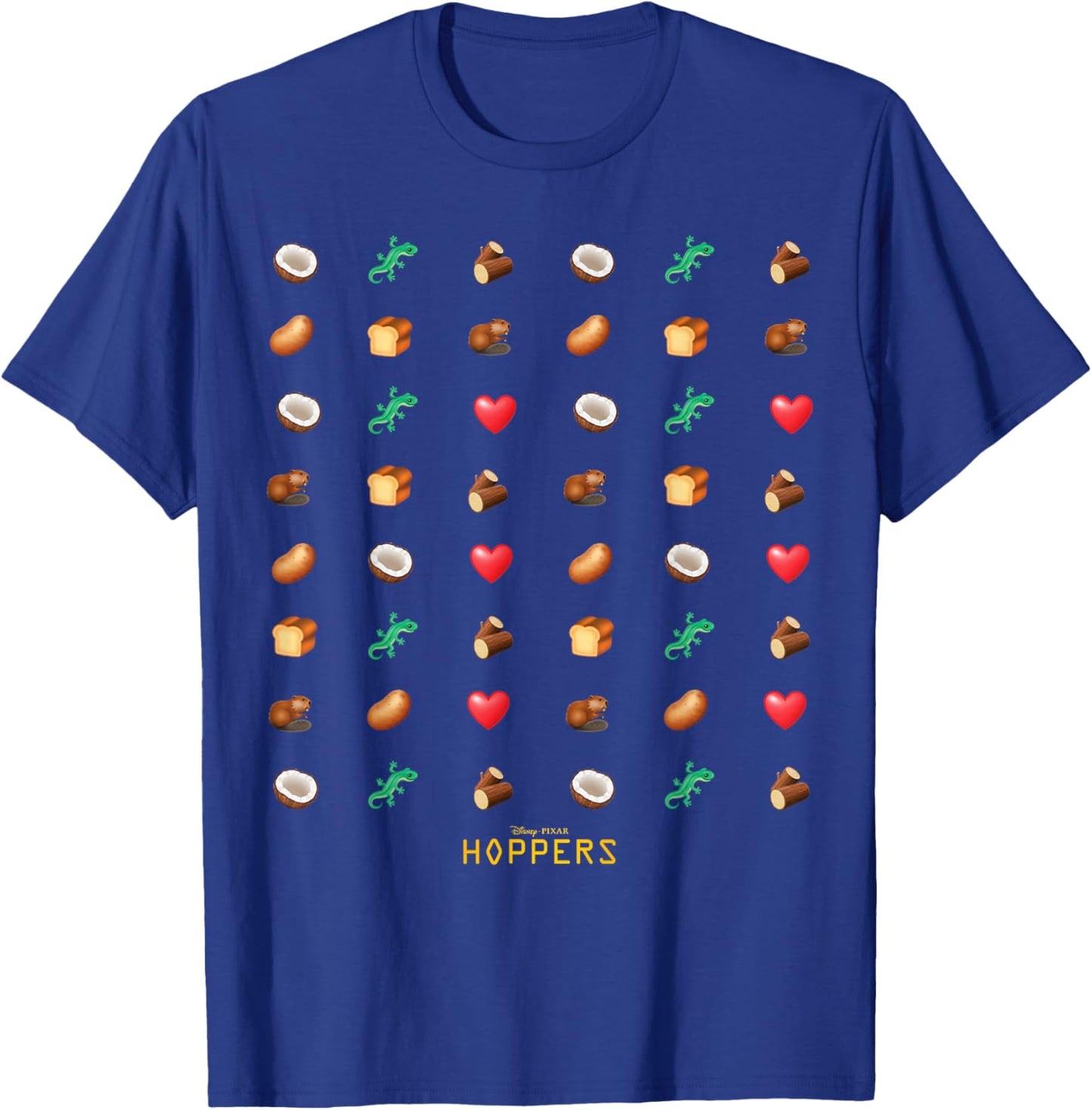 Disney Pixar Hoppers Coconut Lizard Log Beaver Heart Emojis T-Shirt - T-Shirt | Royal