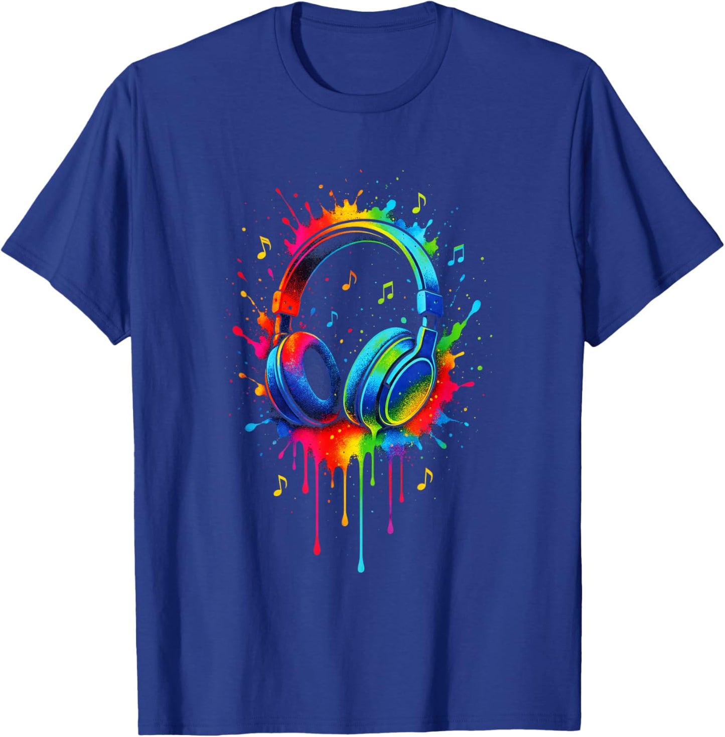 Headphones - Music Splash Art T-Shirt - T-Shirt | Royal