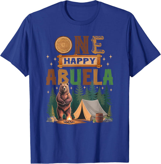 One Happy Abuela Camper 1St Birthday Camping Bear T-Shirt - T-Shirt | Royal