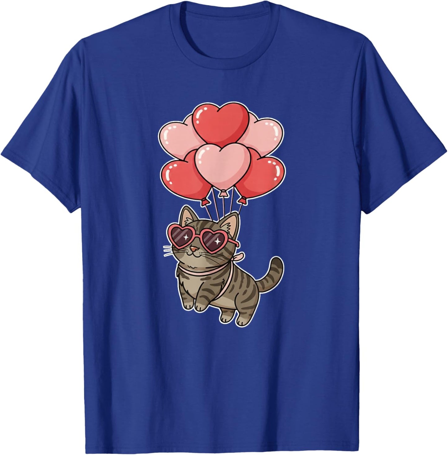 Girls Valentines Day Heart Balloons Brown Tabby Cat T-Shirt - T-Shirt | Royal