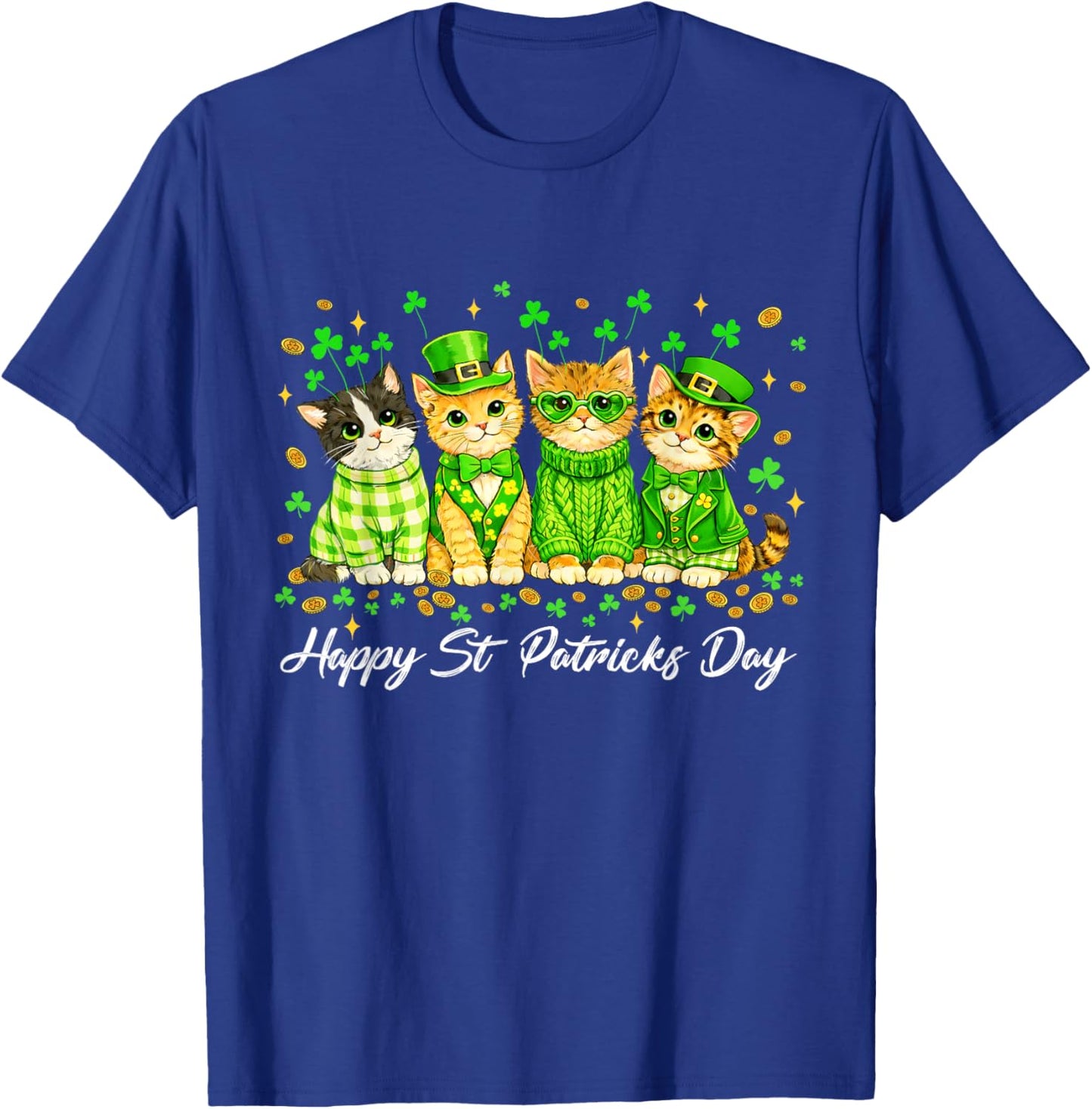 Happy St Patricks Catricks Day Cats Saint Pattys Women Girls T-Shirt - T-Shirt | Royal