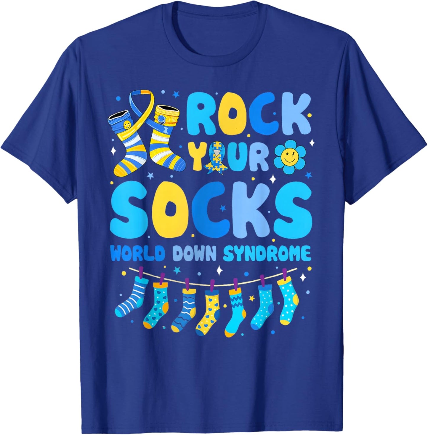 Rock Your Socks World Down Syndrone Awareness Men Women Kids T-Shirt - T-Shirt | Royal