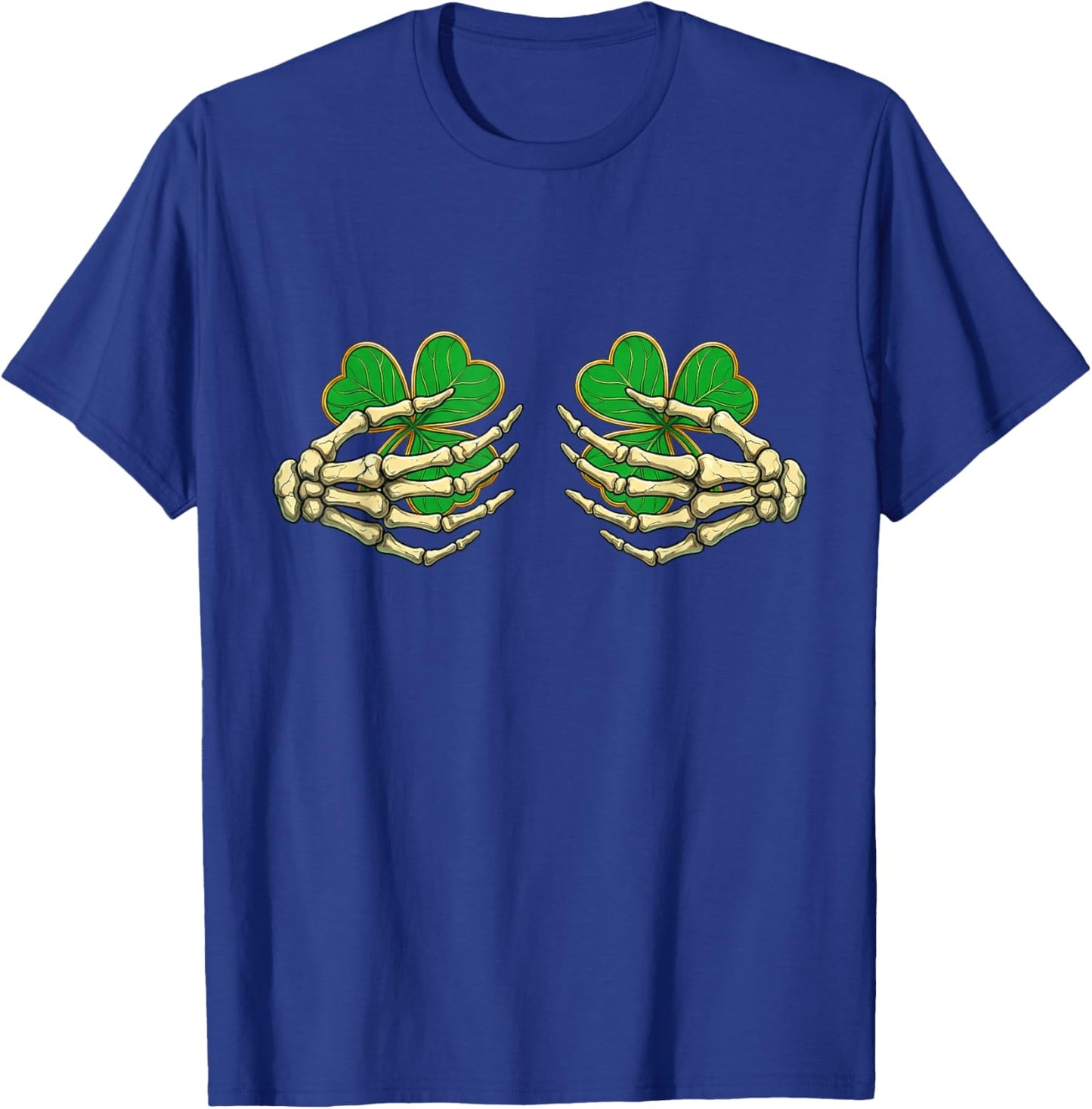 Skeleton Hands with Lucky Shamrock Funny Patrick's Day Women T-Shirt - T-Shirt | Royal