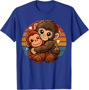 Cute Baby Monkey Hugging Plush Doll Toy Animal Lover T-Shirt - T-Shirt | Royal