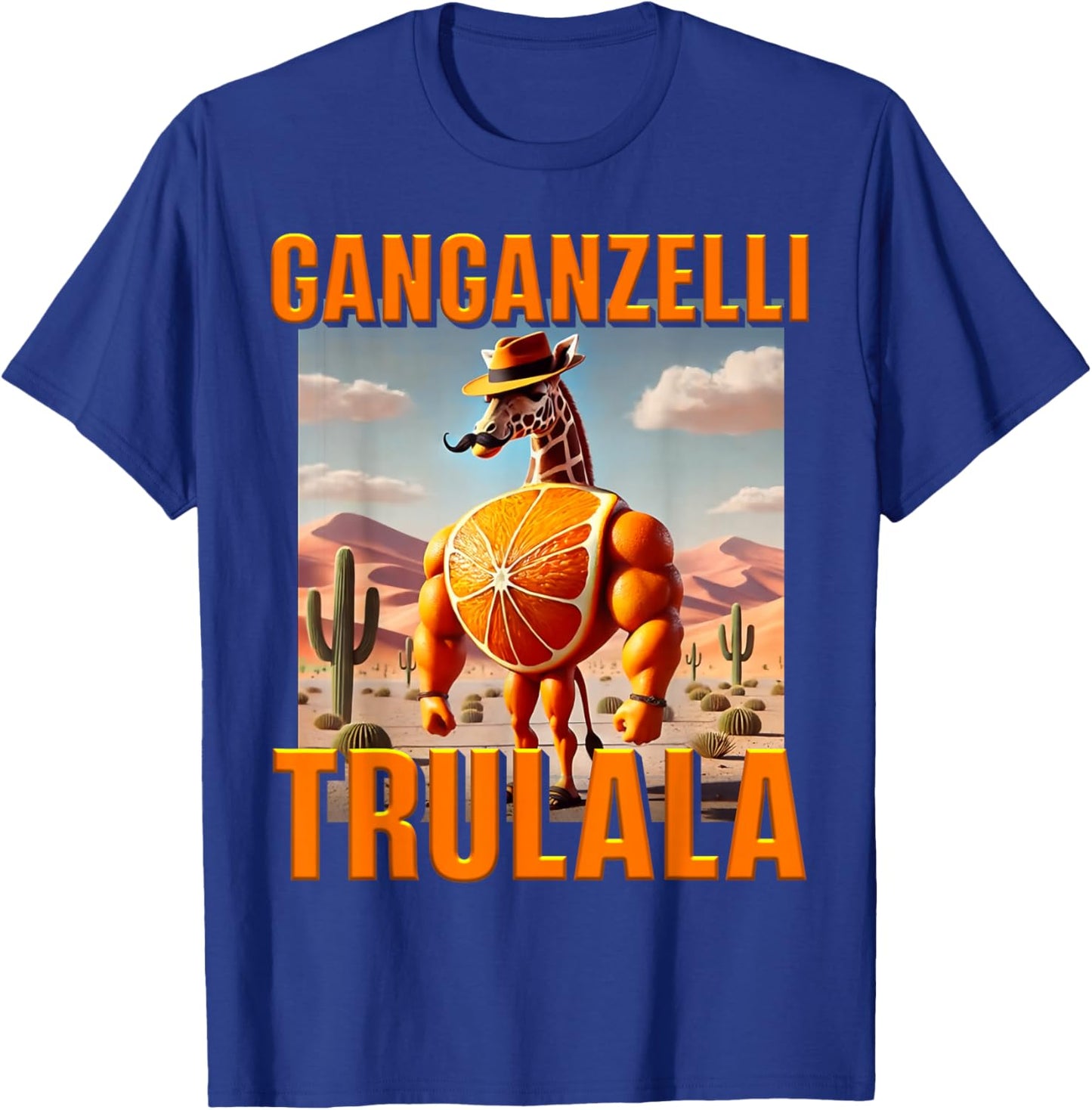 Ganganzelli Trulala Brainrot Giraffe Orange AI Generated T-Shirt - T-Shirt | Royal