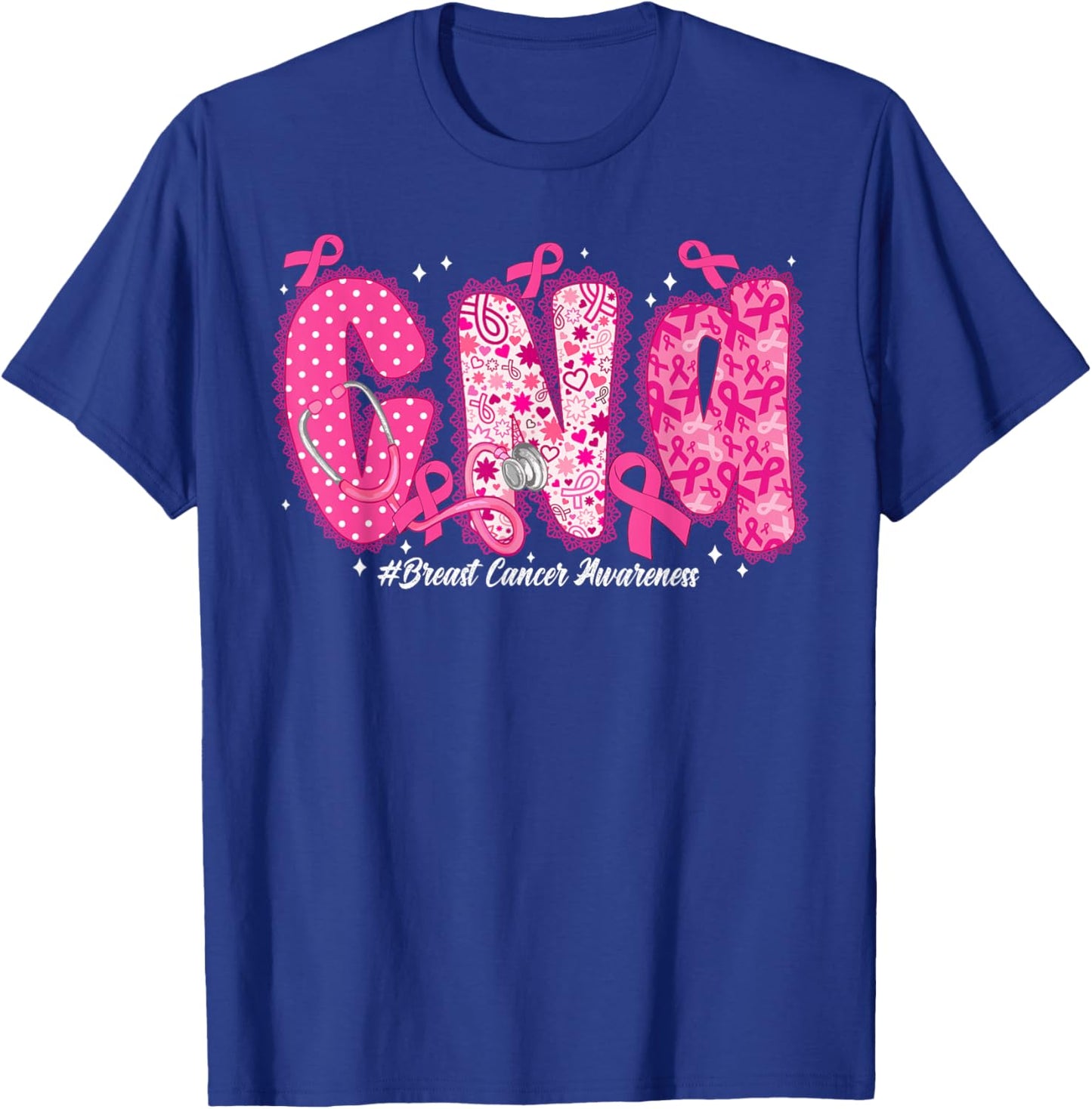 in October We Wear Pink CNA Nurse Breast Cancer Awareness T-Shirt - T-Shirt | Royal