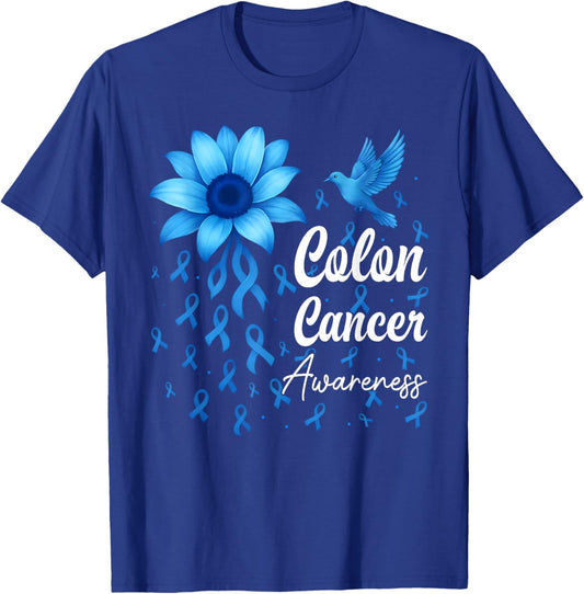 Colorectal Blue Ribbon Sunflower Colon Cancer Awareness T-Shirt - T-Shirt | Royal