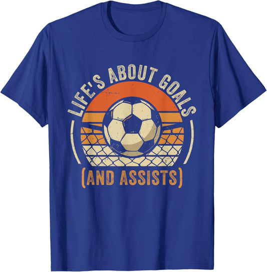 Funny Life’s About Goals and Assists Boys Soccer Kids T-Shirt - T-Shirt | Royal