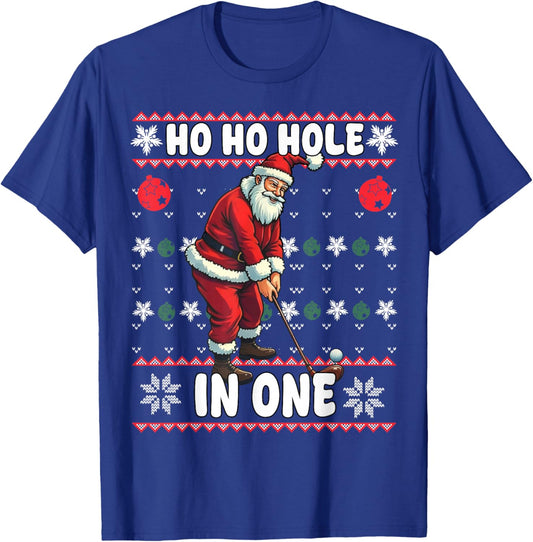 Funny Ugly Christmas Santa Claus Hole in One for Golf Lovers T-Shirt - T-Shirt | Royal