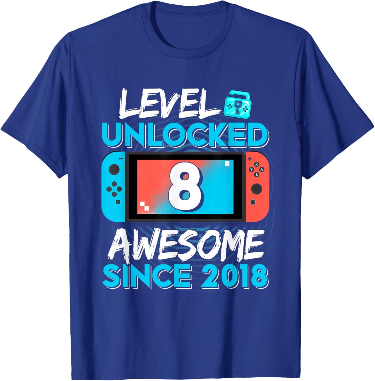 Level 8 Unlocked Awesome Since 2018 8th Birthday Gifts Boys T-Shirt - T-Shirt | Royal