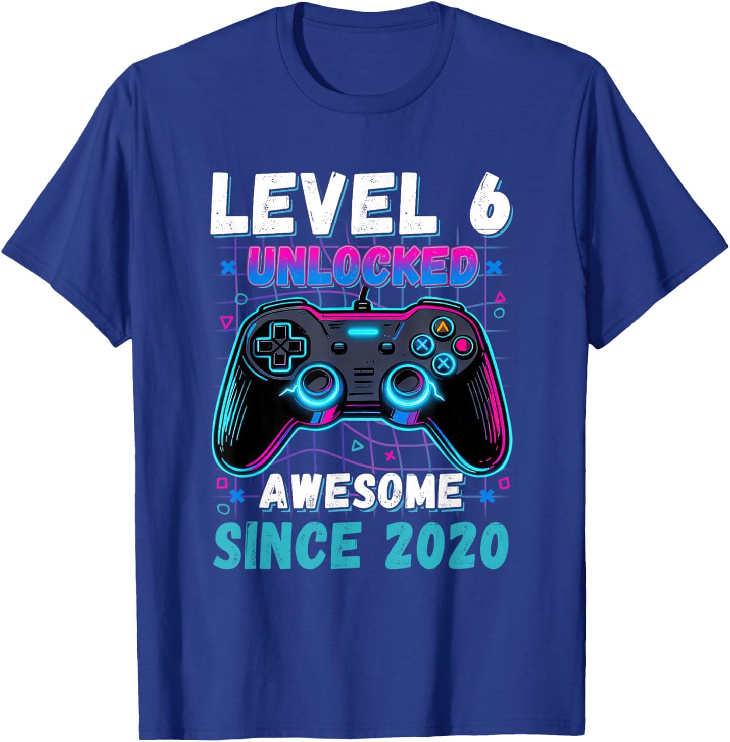 Level 6 Unlocked Awesome Since 2020 Six 6th Birthday-Boy Kid T-Shirt - T-Shirt | Royal