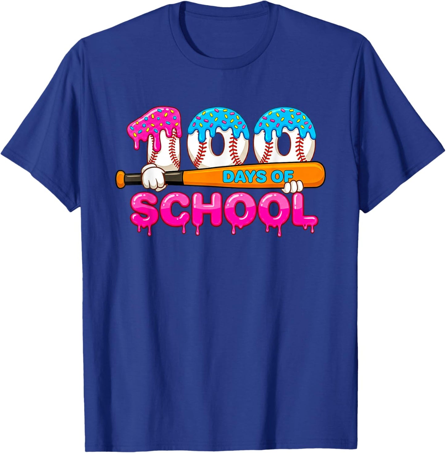 100 Days of School Baseball Ice Cream Drip for Teacher Kid T-Shirt - T-Shirt | Royal