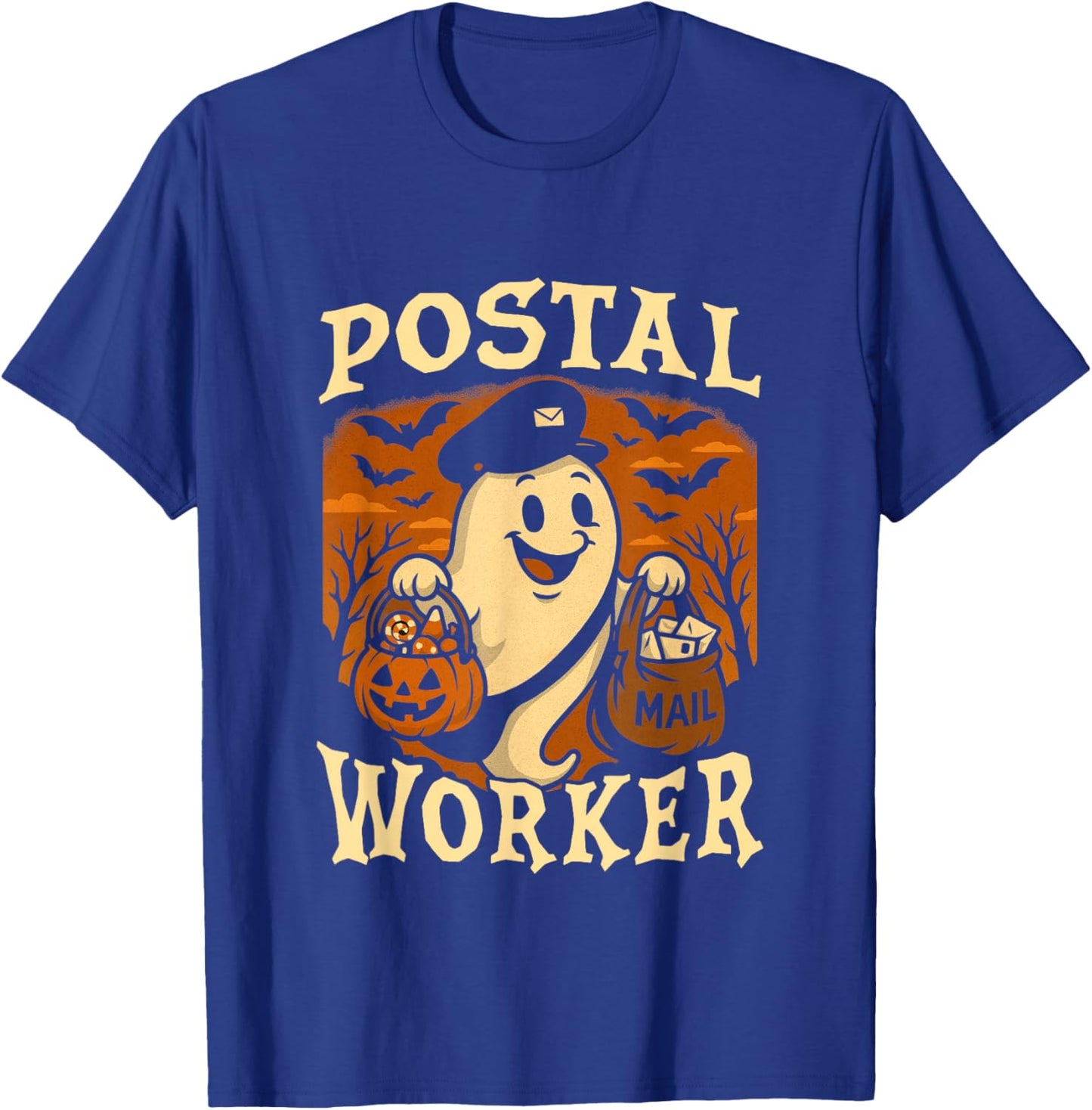 Postal Worker Phumpkin Post Office Staff Ghost Halloween T-Shirt - T-Shirt | Royal