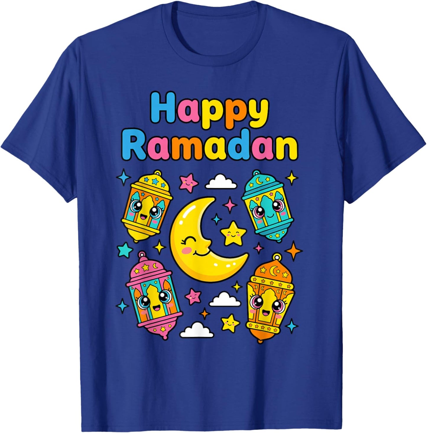 Happy Ramadan for Kids Muslim Boys Girls Kawaii Moon Lantern T-Shirt - T-Shirt | Royal