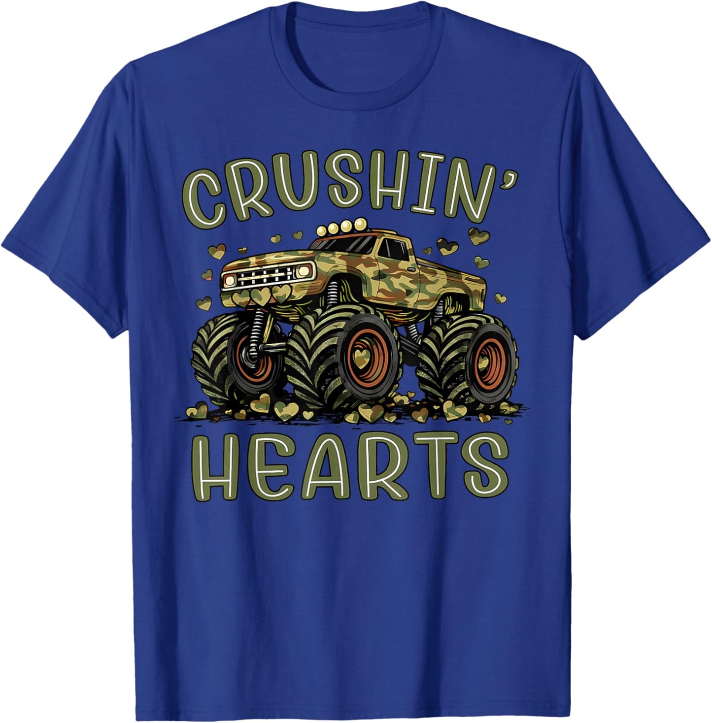 Valentine Camouflage Truck Crushin' Hearts Boy Kids Monster T-Shirt - T-Shirt | Royal