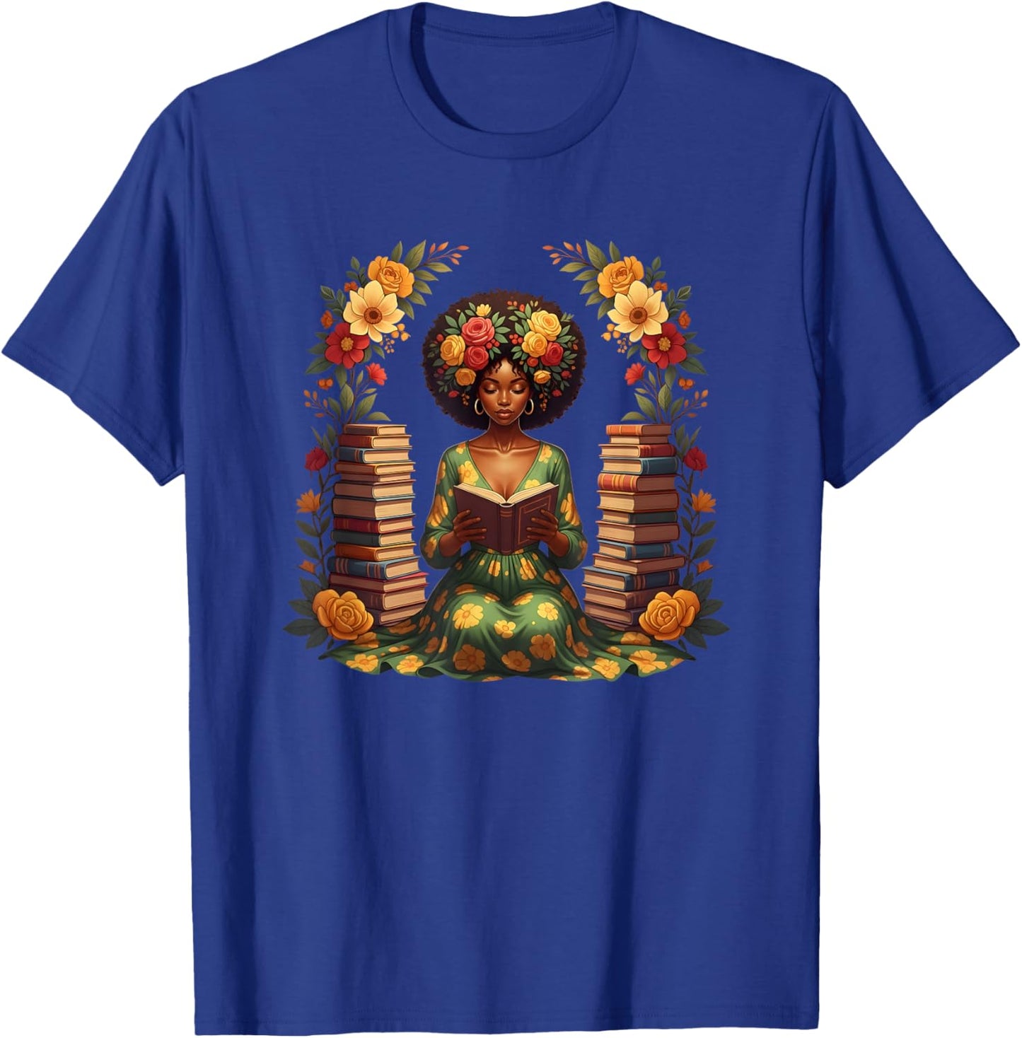 Educated Melanin Queen Afro Women Reading Book Black History T-Shirt - T-Shirt | Royal