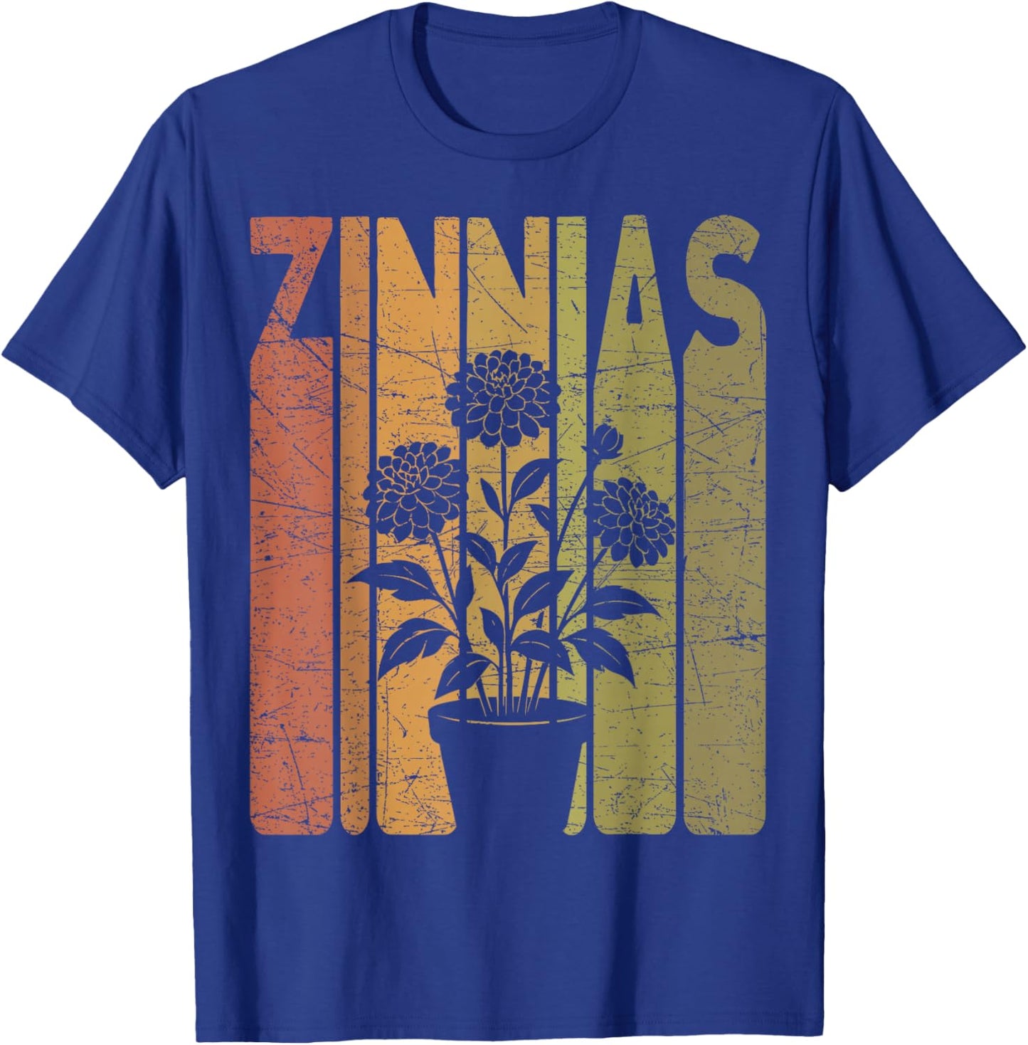 Zinnias Vintage Botanist Retro Zinnia Flower Gardening T-Shirt - T-Shirt | Royal