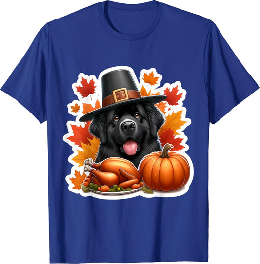 Thanksgiving Newfoundland Dog Owner Lover Funny Turkey Cute T-Shirt - T-Shirt | Royal