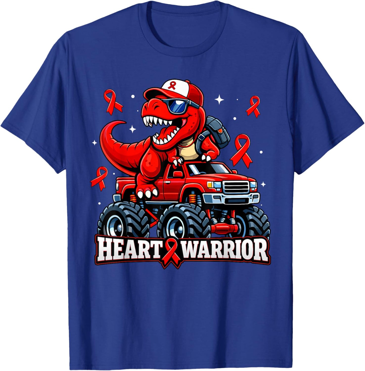 Dino Trex Boys Toddler Heart Warrior Heart Disease Awareness T-Shirt - T-Shirt | Royal