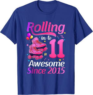 Rolling Into 11 Awesome Since 2015 11th Birthday Roller Skat T-Shirt - T-Shirt | Royal