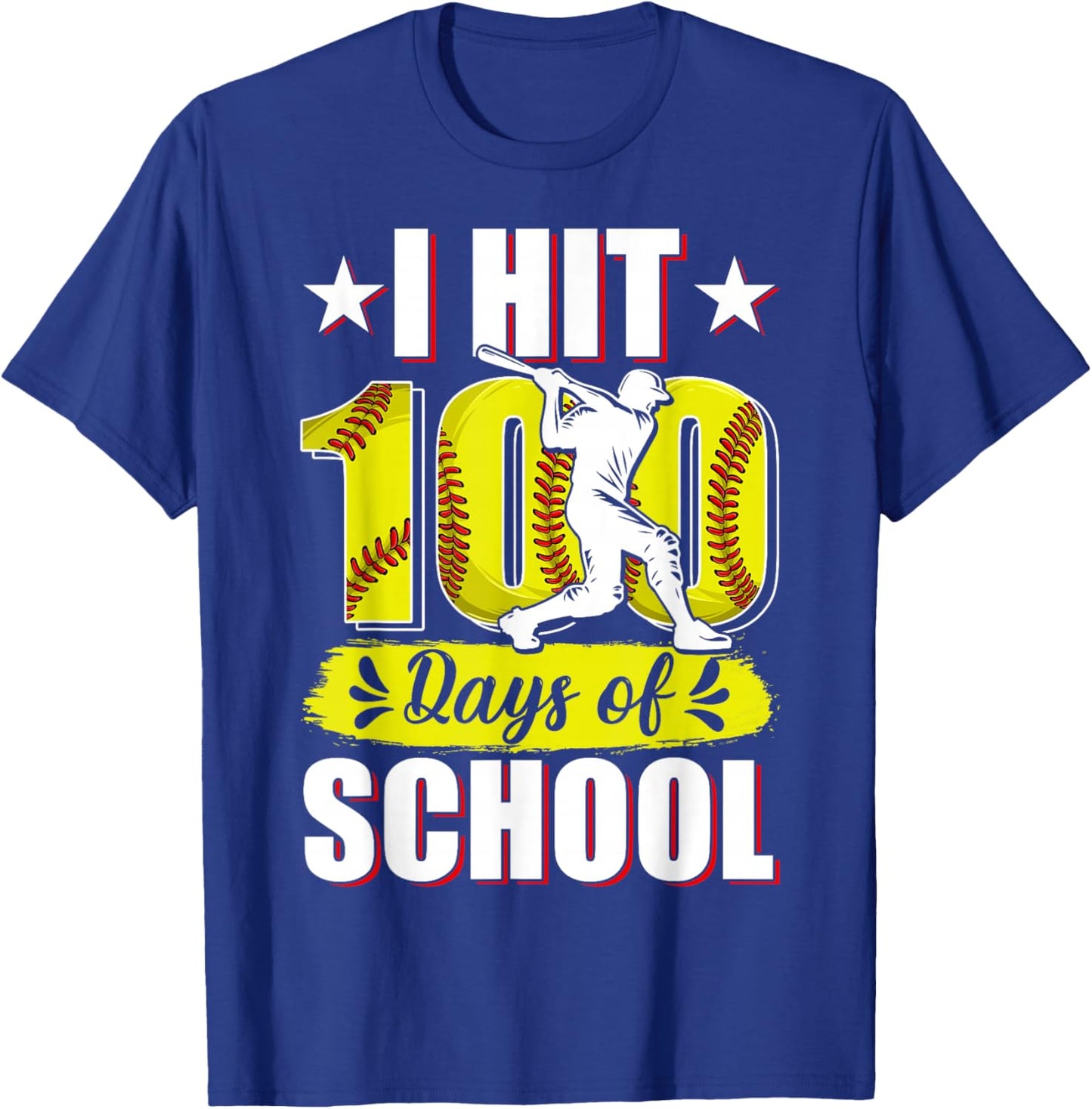 I Hit 100 Days of School Softball 100th Day of School Boys T-Shirt - T-Shirt | Royal