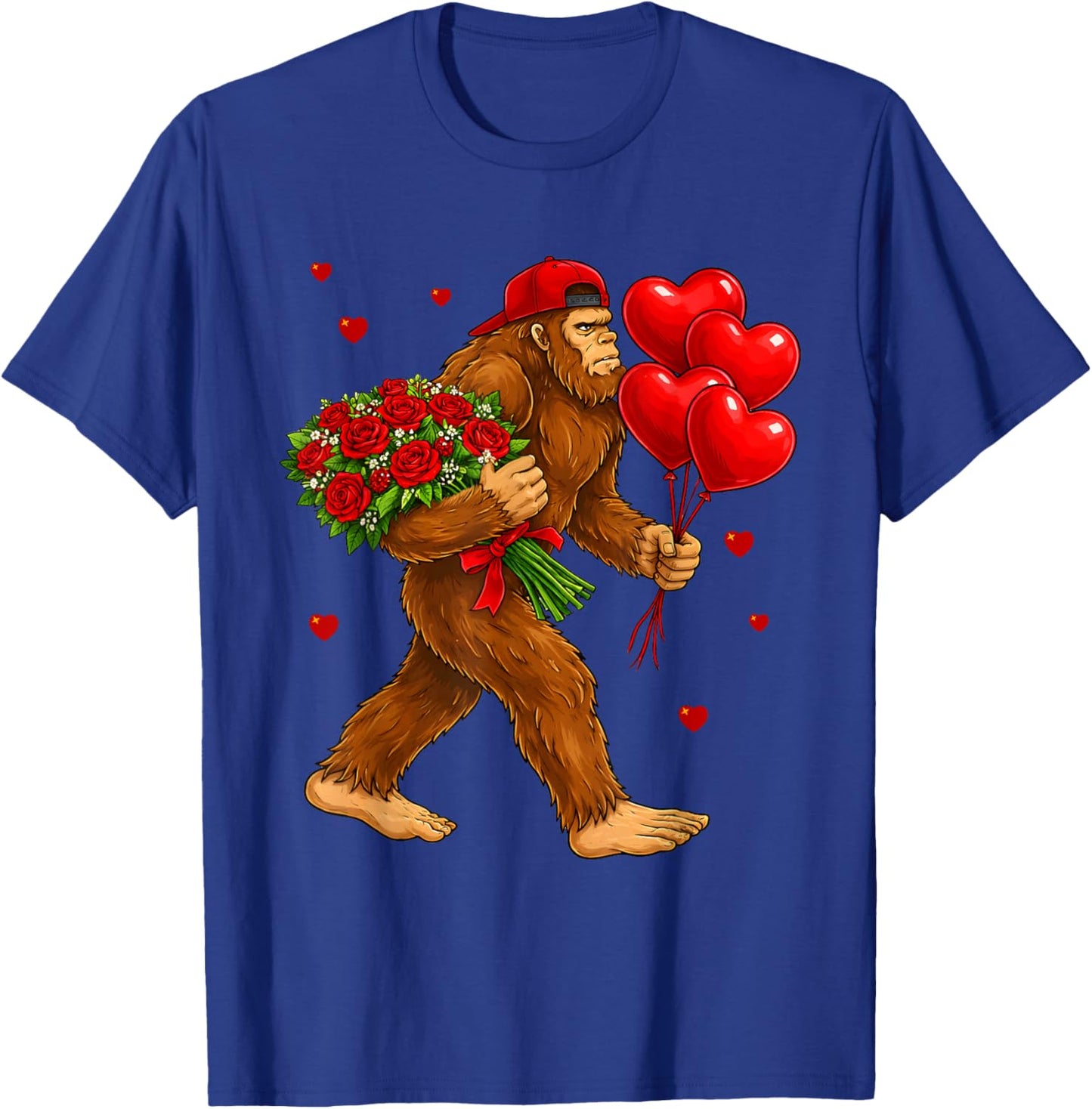 Bigfoot Valentine’s Day Cute Sasquatch Roses Balloons Love T-Shirt - T-Shirt | Royal