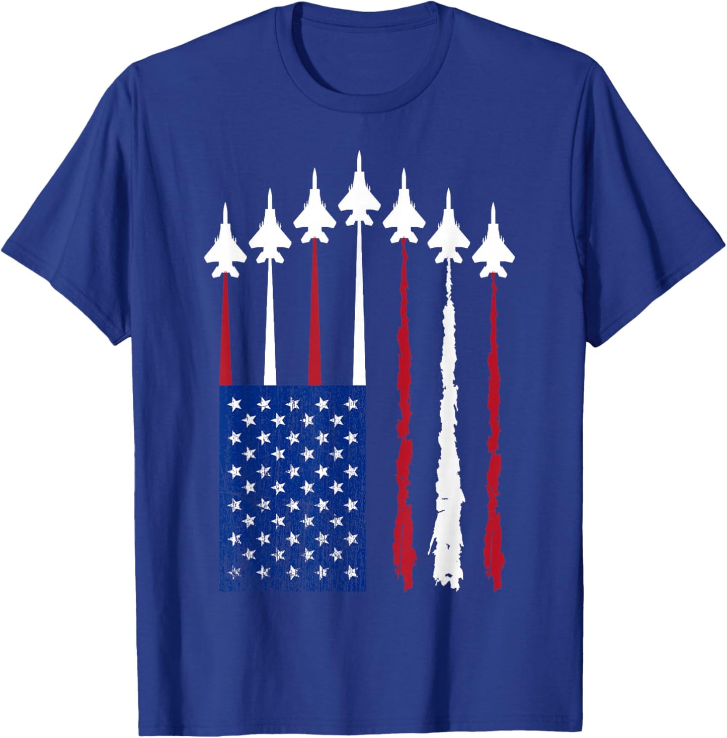 American Flag Fighter Jets Patriotic USA Red White and Blue T-Shirt - T-Shirt | Royal