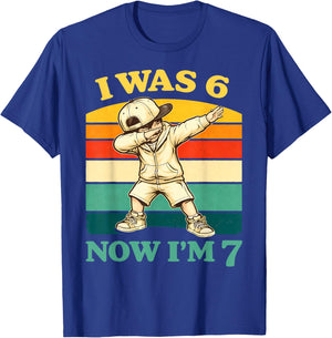 I was 6 Now I'm 7 Boys Kids 7th Birthday Gen Alpha Meme T-Shirt - T-Shirt | Royal