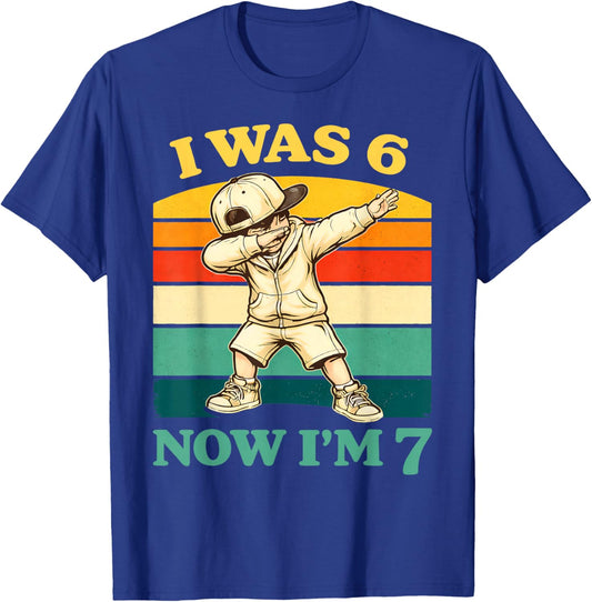 I was 6 Now I'm 7 Boys Kids 7th Birthday Gen Alpha Meme T-Shirt - T-Shirt | Royal
