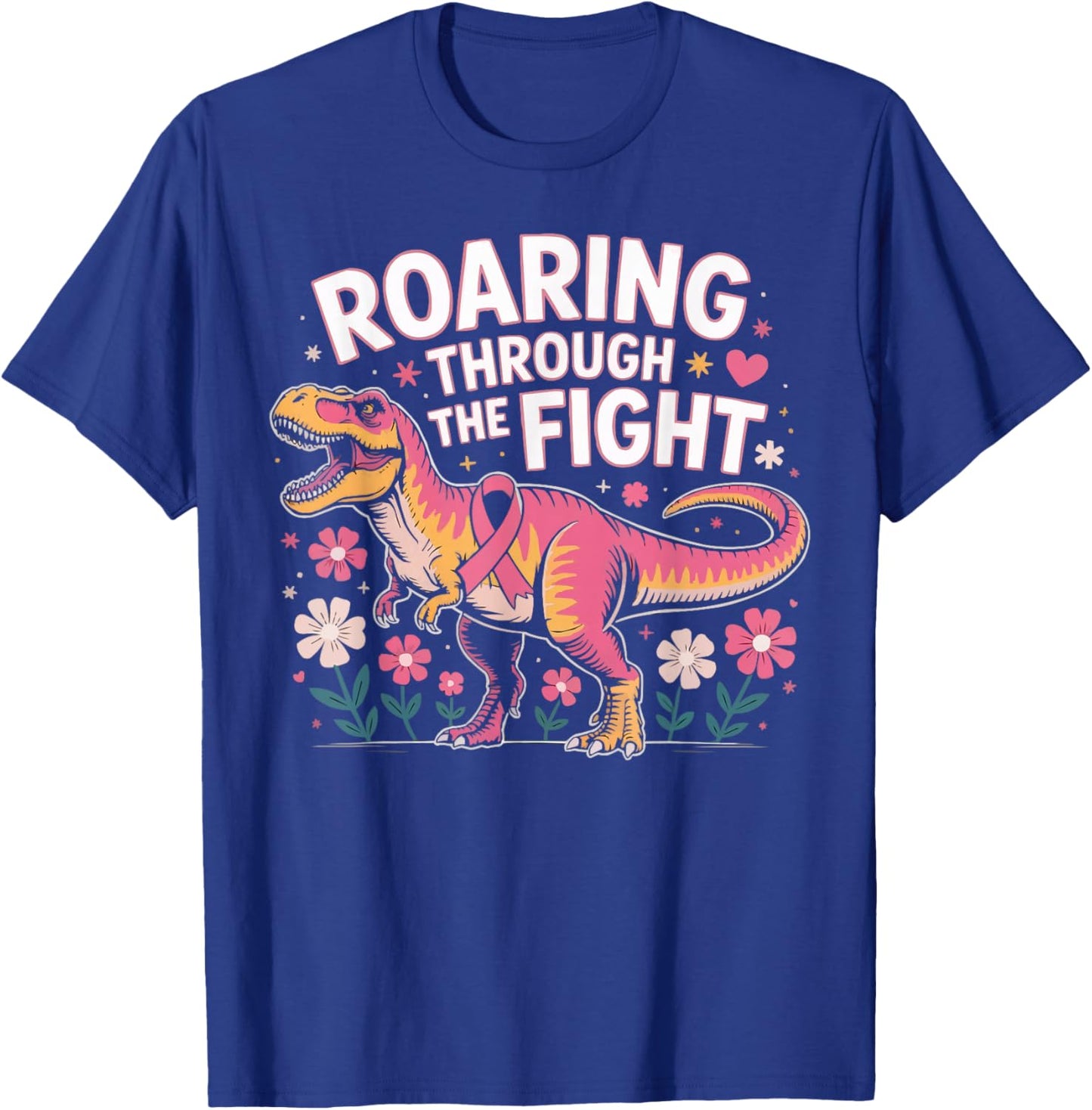 Breast Cancer Awareness Dinosaur Paleontologist Pink Ribbon T-Shirt - T-Shirt | Royal