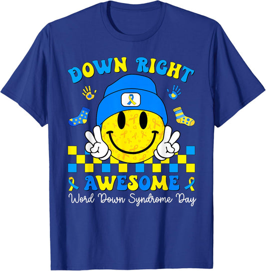 Down Right Awesome World Down Syndrome Day 321 Awareness T-Shirt - T-Shirt | Royal