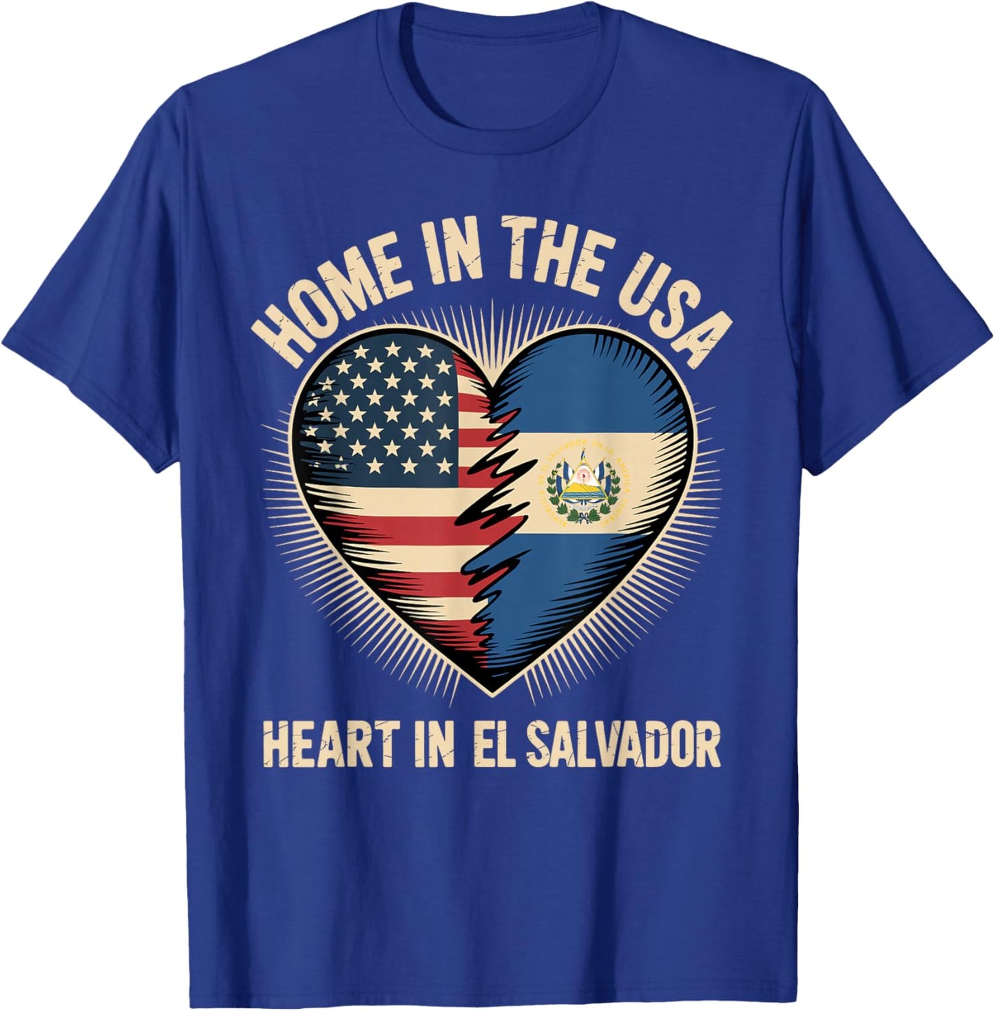 Home in The USA Heart in El Salvador American Salvadoran T-Shirt - T-Shirt | Royal