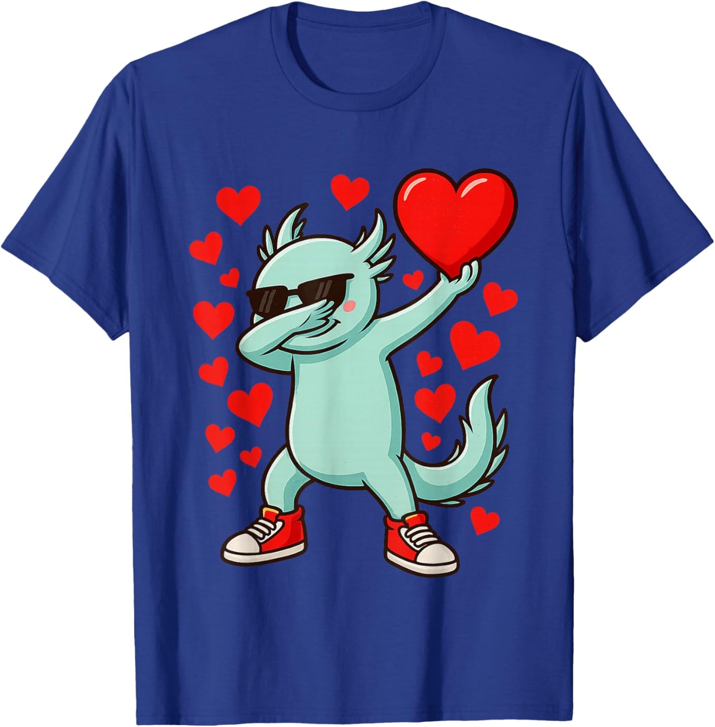 Dabbing Axolotl Heart Valentines Day As Girls Boys Kids T-Shirt - T-Shirt | Royal